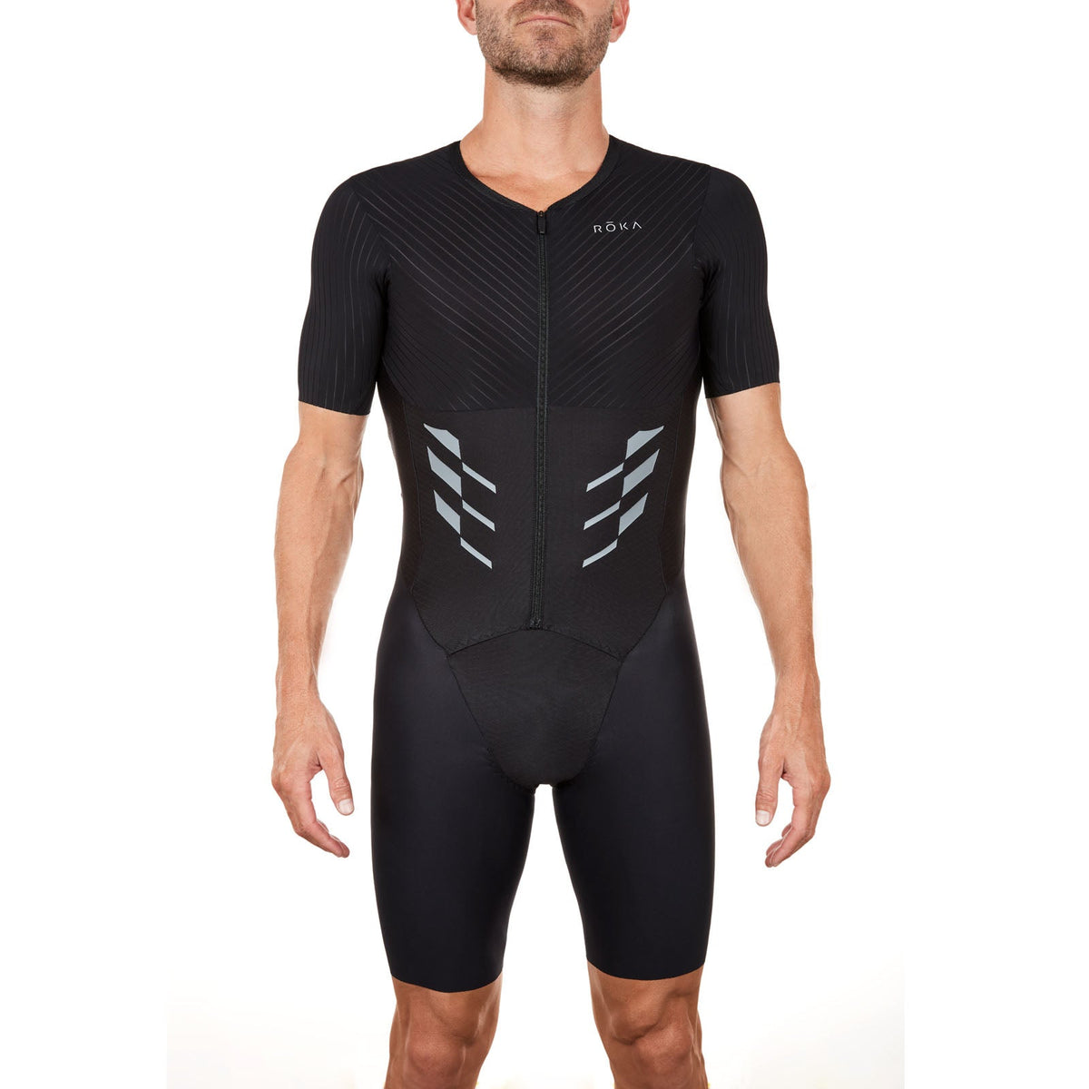 Men&#39;s Gen II Elite Aero Short Sleeve Tri Suit - Front View on Athlete - Fastest Tri Suit