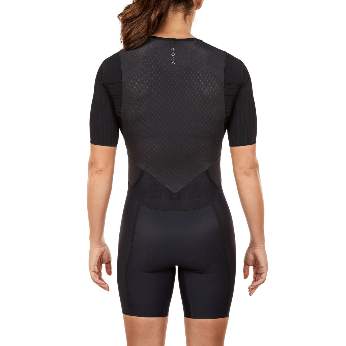 Women&#39;s Gen II Elite Aero Short Sleeve Tri Suit - Back View on Athlete - Fastest Women&#39;s Tri Suit